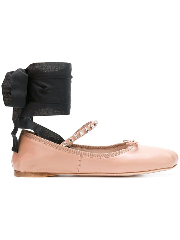 Miu Miu Tie Detail Ballerinas - Nude & Neutrals