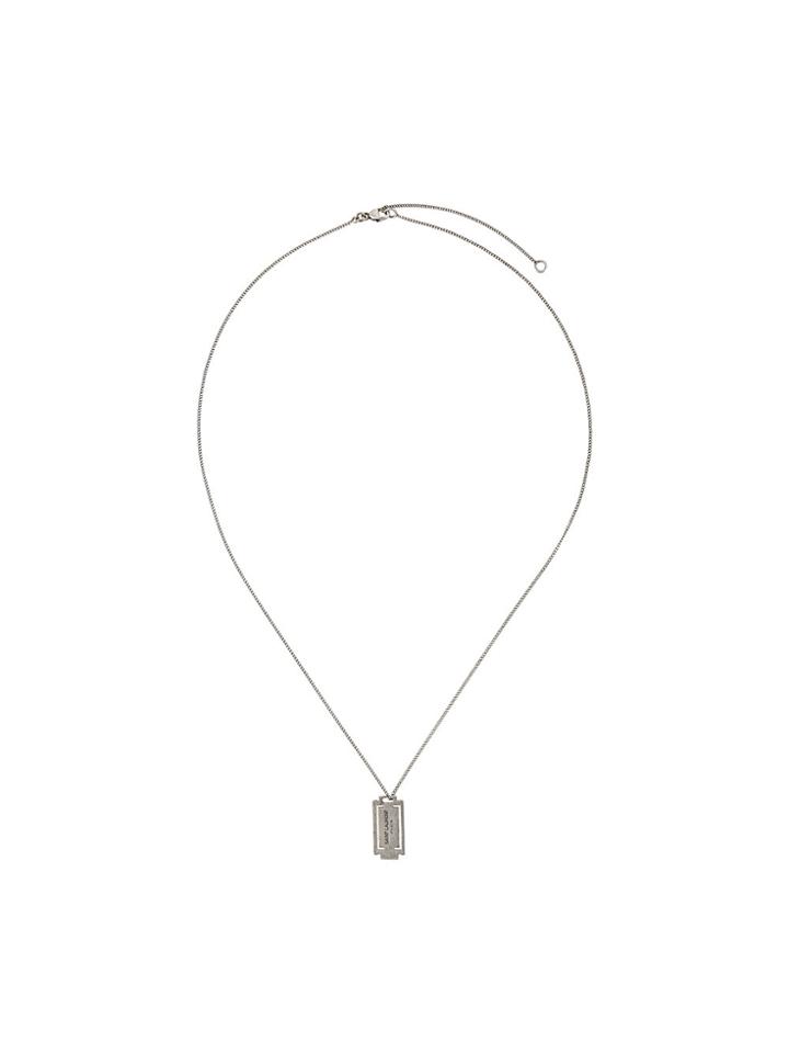 Saint Laurent Logo Tag Pendant Necklace - Metallic