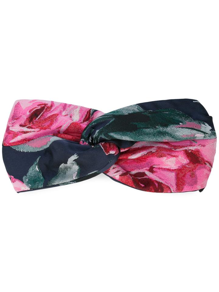 Maison Michel Floral-print Knotted Headband - Blue