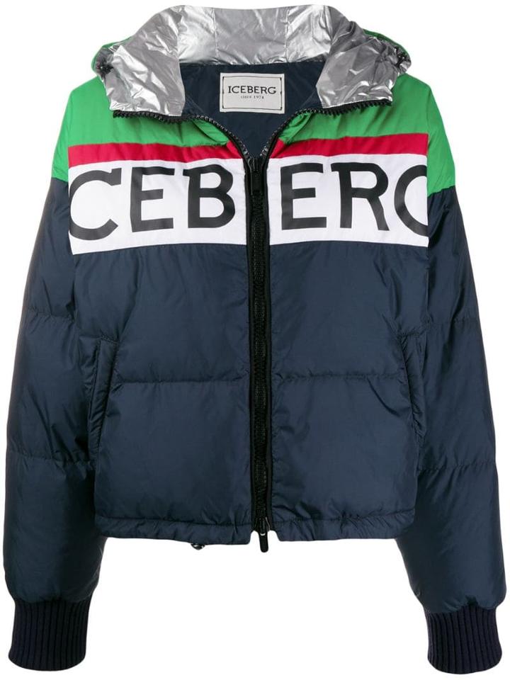 Iceberg Logo Print Padded Jacket - Blue