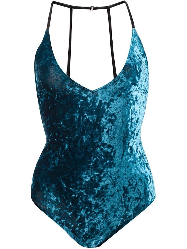 Fleur Du Mal Velvet Bodysuit, Women's, Size: Large, Blue, Polyamide/polyester/spandex/elastane/silk