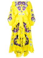 Yuliya Magdych Pansies Ruffle Trim Dress - Yellow W/purple