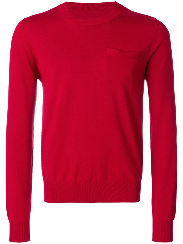 Maison Margiela Crew Neck Pocket Sweater - Red