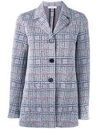 Céline Buttoned Tweed Jacket, Women's, Size: 40, Blue, Silk/cotton/polyester