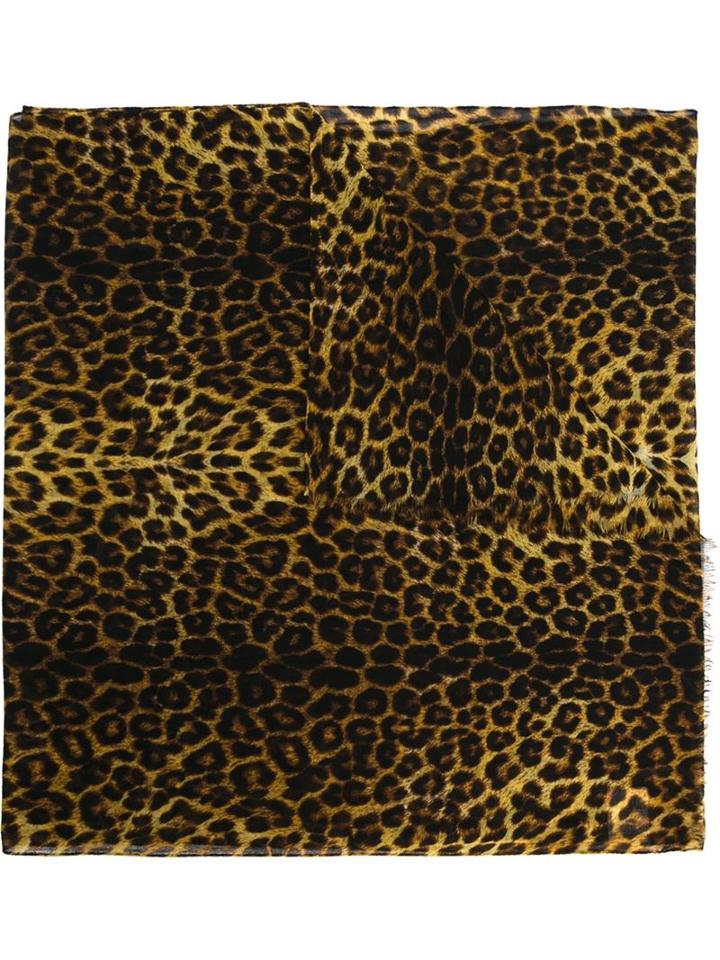 Saint Laurent Leopard Print Scarf, Women's, Brown, Wool