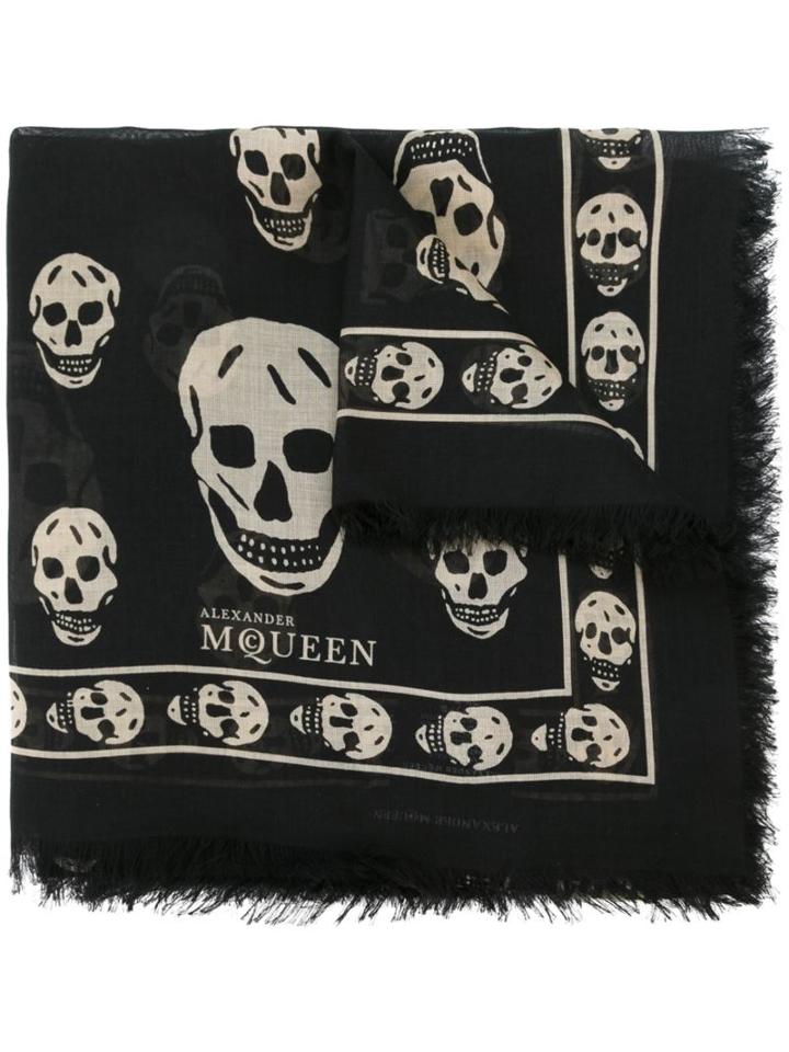Alexander Mcqueen Skull Print Scarf, Men's, Black, Modal/silk