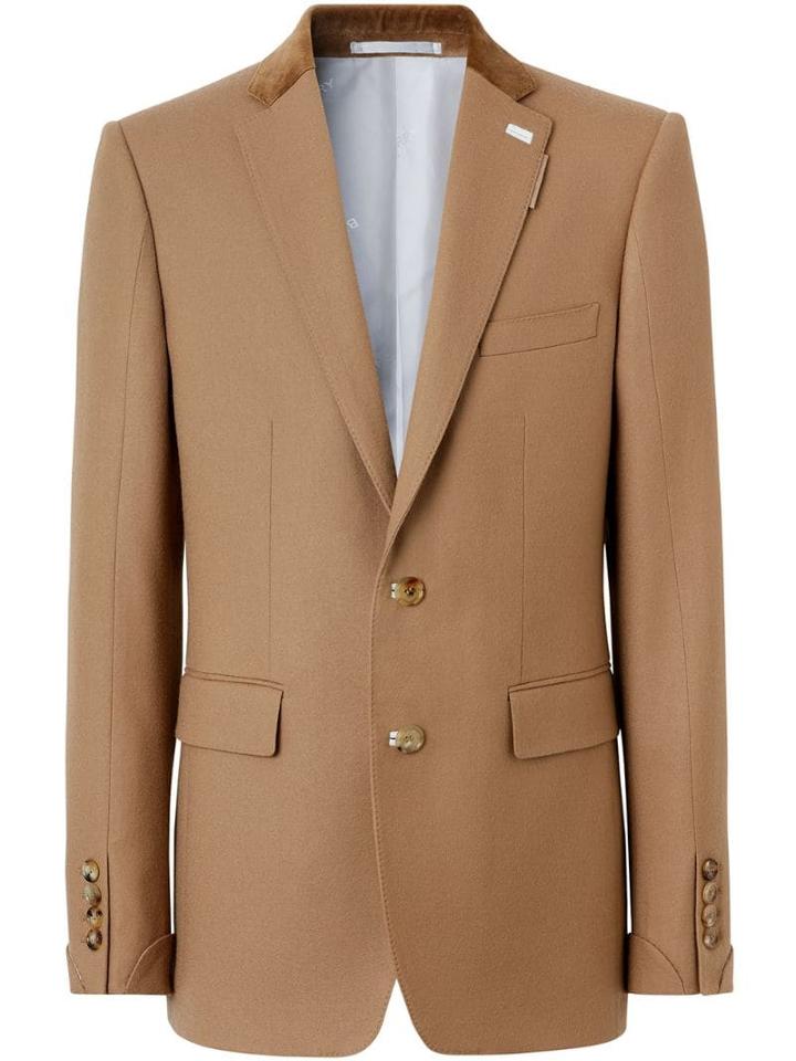 Burberry English Fit Velvet Collar Wool Flannel Tailored Jacket -