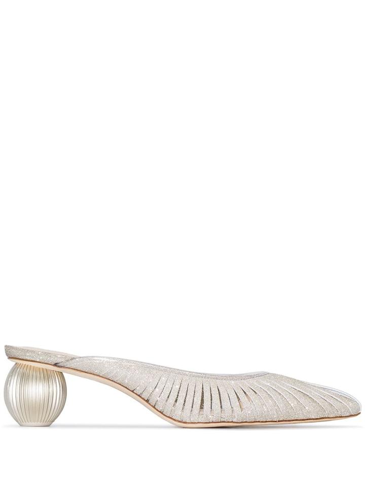 Cult Gaia Silver Alia 50 Glitter Leather Mules - Metallic