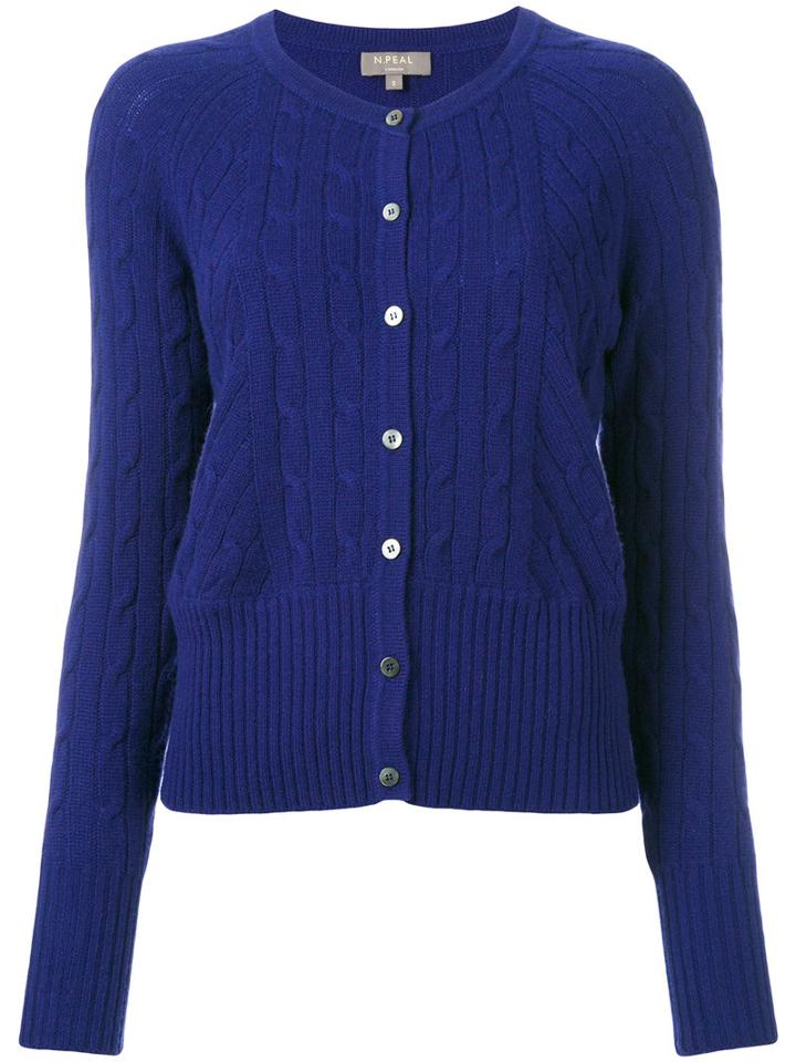 N.peal Cropped Cable Cardigan, Women's, Size: Small, Blue, Cashmere