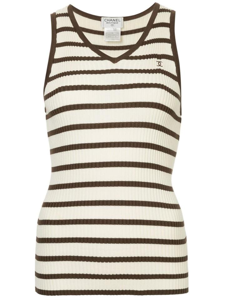 Chanel Pre-owned Striped Ribbed Tank - Neutrals