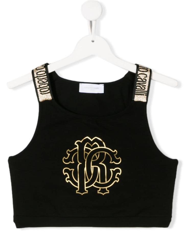 Roberto Cavalli Junior Teen Logo Print Crop Top - Black