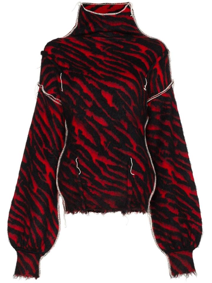 Unravel Project Zebra-stripe Distressed Sweater - Black