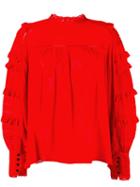 Isabel Marant 'quimper' Ruffle Sleeve Blouse, Women's, Size: 38, Red, Silk/spandex/elastane/cotton