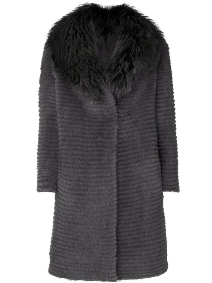 Liska Fur-trim Coat - Grey