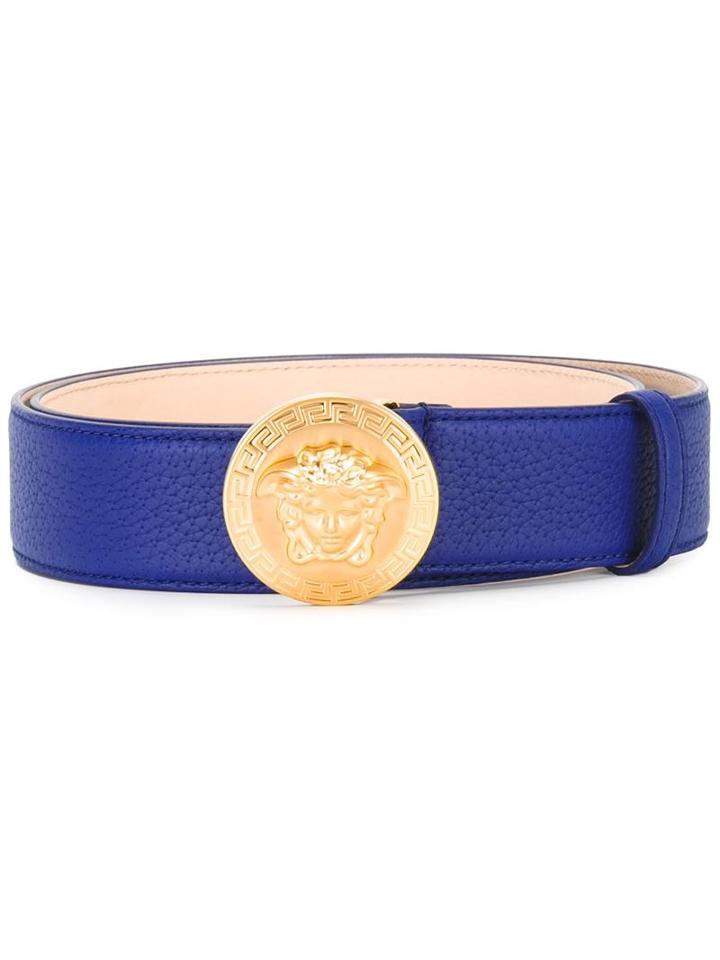 Versace Classic Medusa Logo Belt, Men's, Size: 100, Blue, Leather