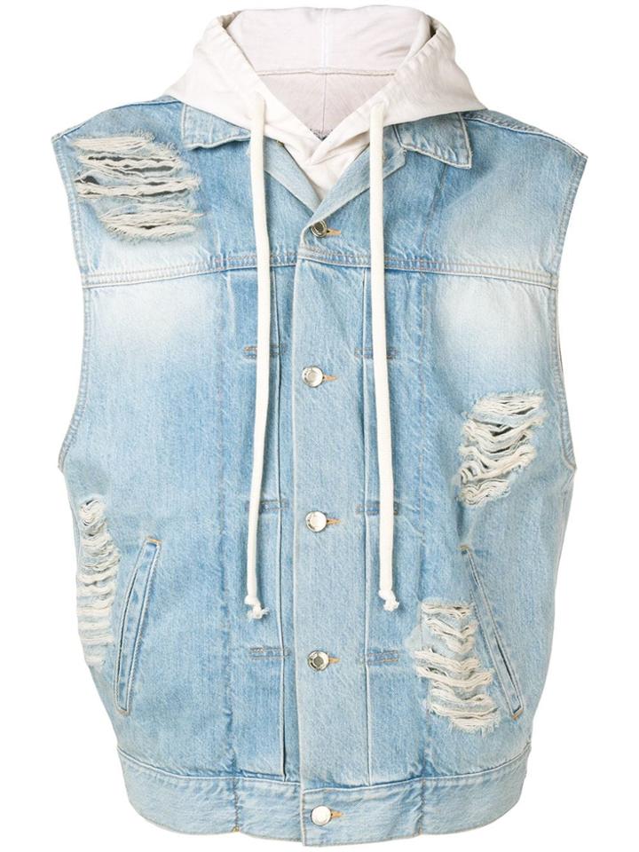 Ih Nom Uh Nit Distressed Denim Hoodie - Blue