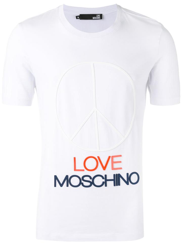 Love Moschino - Peace Sign Logo T-shirt - Men - Cotton/spandex/elastane - L, White, Cotton/spandex/elastane