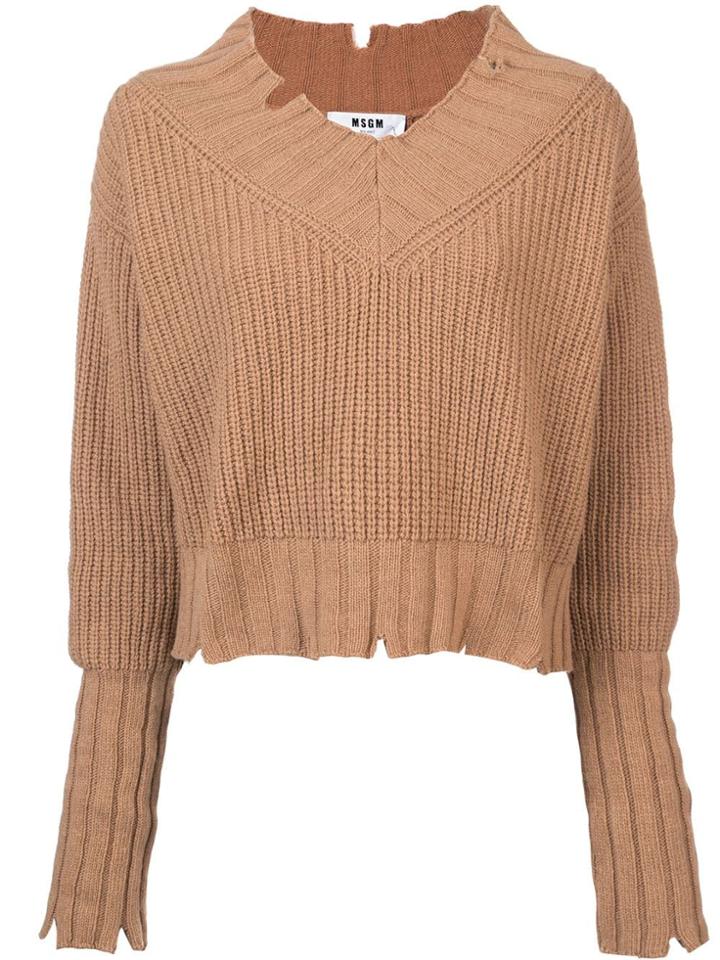 Msgm Cropped Distressed Sweater - Nude & Neutrals