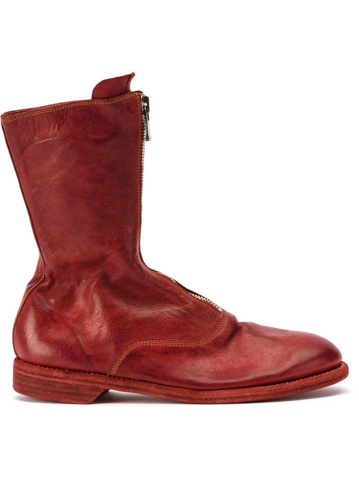 Guidi Zipped Ankle Boots - Red