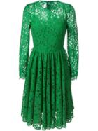 Dolce & Gabbana Floral Lace Flared Dress, Women's, Size: 38, Green, Silk/cotton/polyamide/polyamide