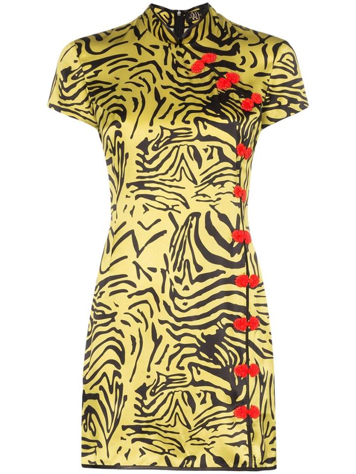 De La Vali Suki Zebra Print Oriental Detail Silk Mini Dress - Yellow