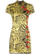 De La Vali Suki Zebra Print Oriental Detail Silk Mini Dress - Yellow