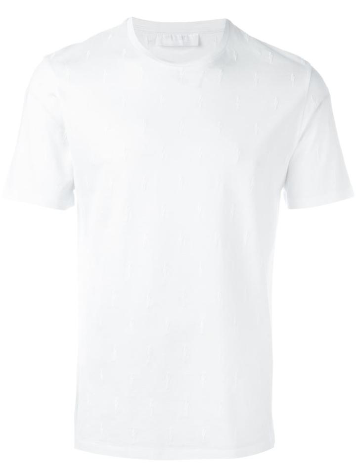Neil Barrett Lightning Bolt Embroidery T-shirt, Men's, Size: Small, White, Cotton