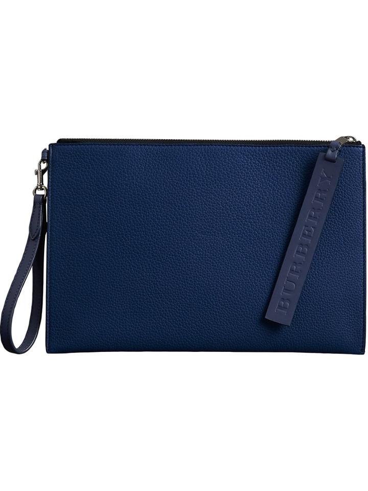 Burberry Grainy Leather Zip Pouch - Blue