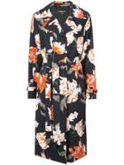 Rochas Floral Print Trenchcoat - Blue
