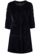 Liska Cropped Sleeves Coat, Women's, Size: Small, Blue, Rabbit Fur