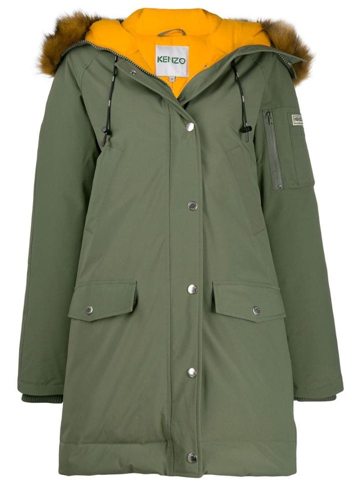 Kenzo Faux Fur Hooded Coat - Green