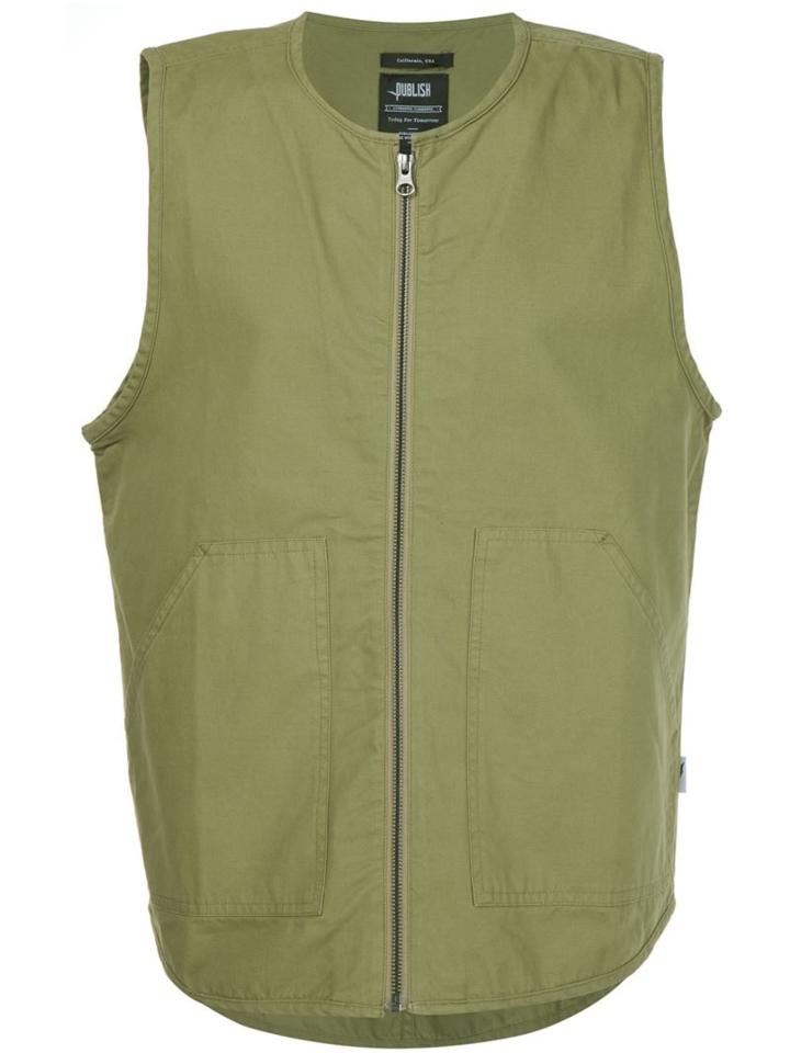 Publish Zipped Waistcoat, Men's, Size: Medium, Green, Cotton
