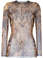 Dsquared2 Tattoo Motif Sheer Top, Women's, Size: Small, Black, Polyamide/spandex/elastane