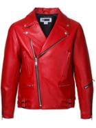H Beauty & Youth Zip Up Biker Jacket, Men's, Size: Small, Red, Sheep Skin/shearling