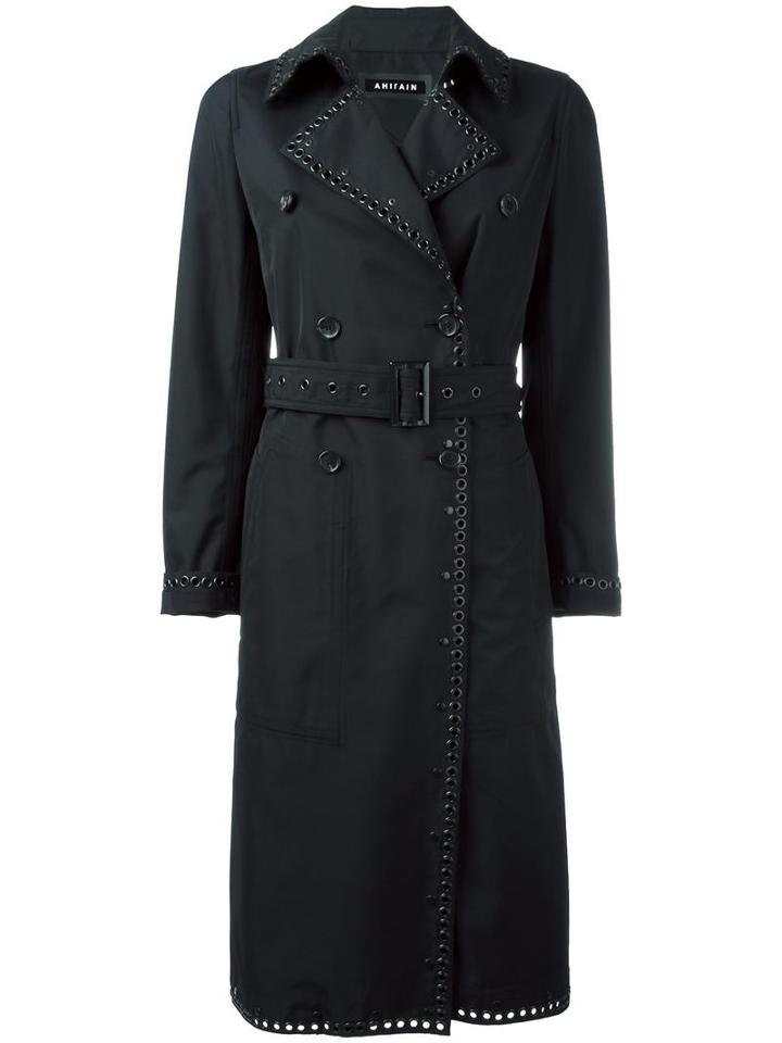 Ahirain Eyelets Detailing Trench Coat, Women's, Size: Medium, Black, Polyester/cupro