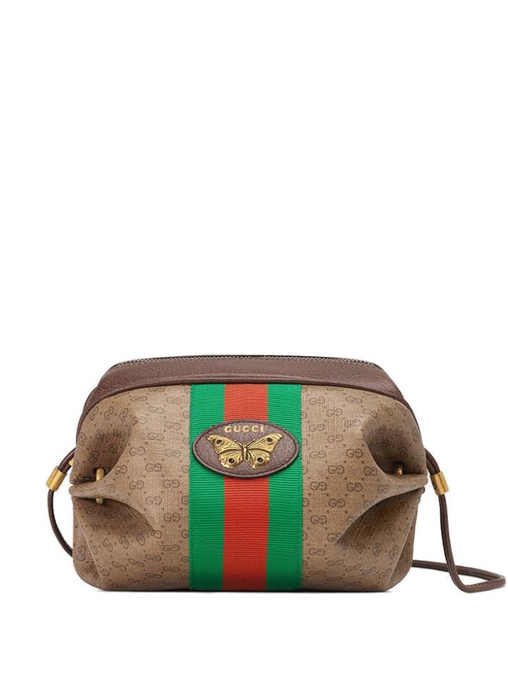 Gucci Mini Gg Bag With Web And Butterfly - Brown