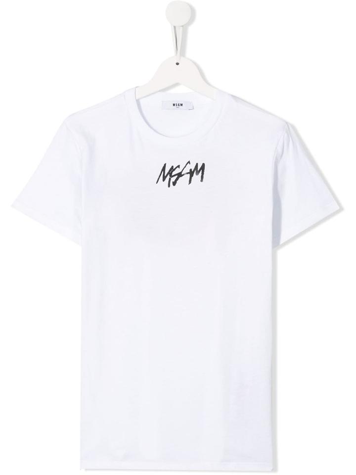 Msgm Kids Logo Print Crew Neck T-shirt - White