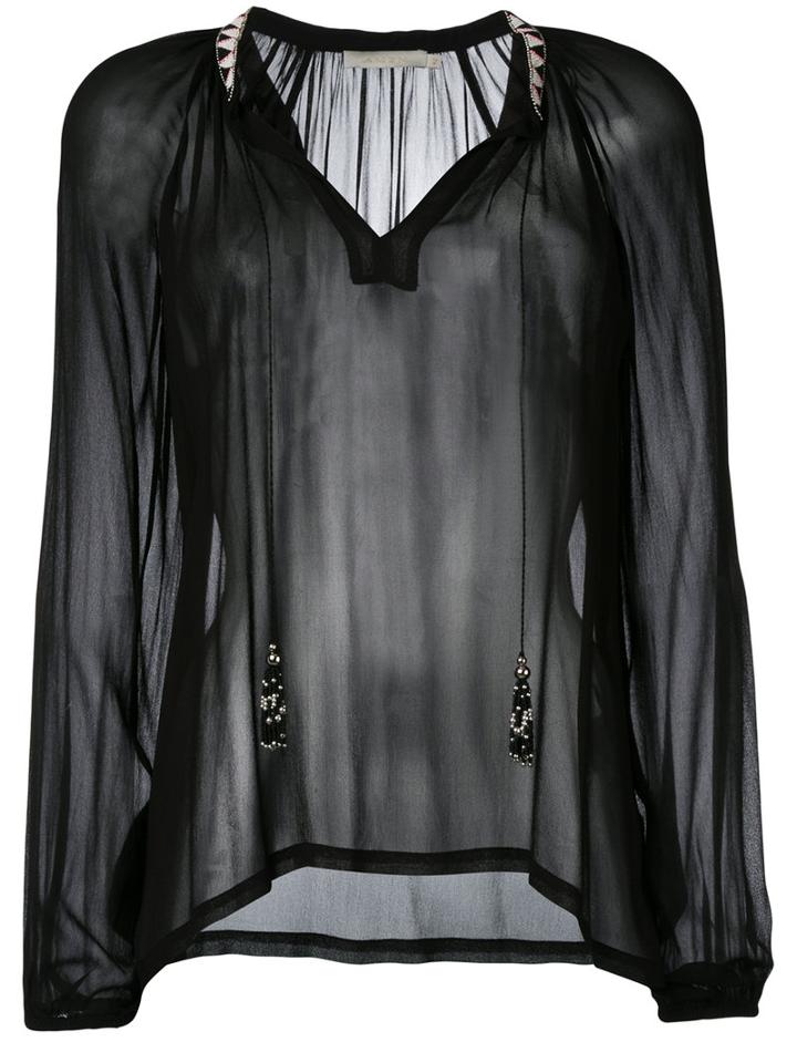 Amen Sheer Open Neck Blouse, Women's, Size: 42, Black, Viscose/glass/metal