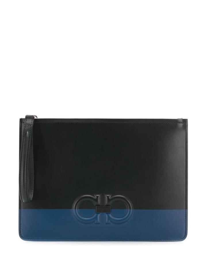Salvatore Ferragamo Bicolor Pouch Clutch - Blue