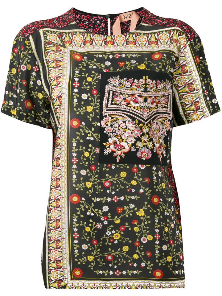 No21 Floral Embroidered Detail T-shirt, Women's, Size: 38, Silk