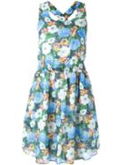 Carven Sleeveless Floral Dress, Women's, Size: 36, Blue, Cotton