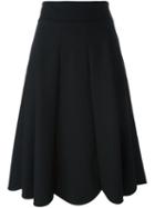 Salvatore Ferragamo Scallop Hem Skirt, Women's, Size: 44, Black, Virgin Wool/acetate/silk