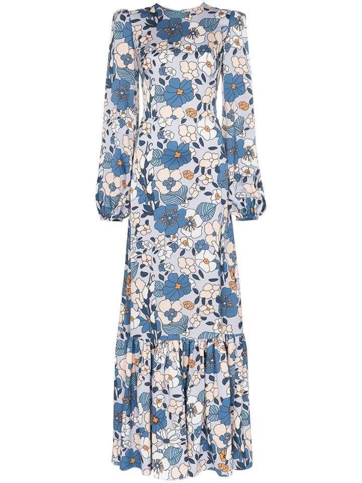 The Vampire's Wife Belle Floral Ruched Shoulder Maxi Dress - Blue