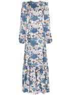 The Vampire's Wife Belle Floral Ruched Shoulder Maxi Dress - Blue
