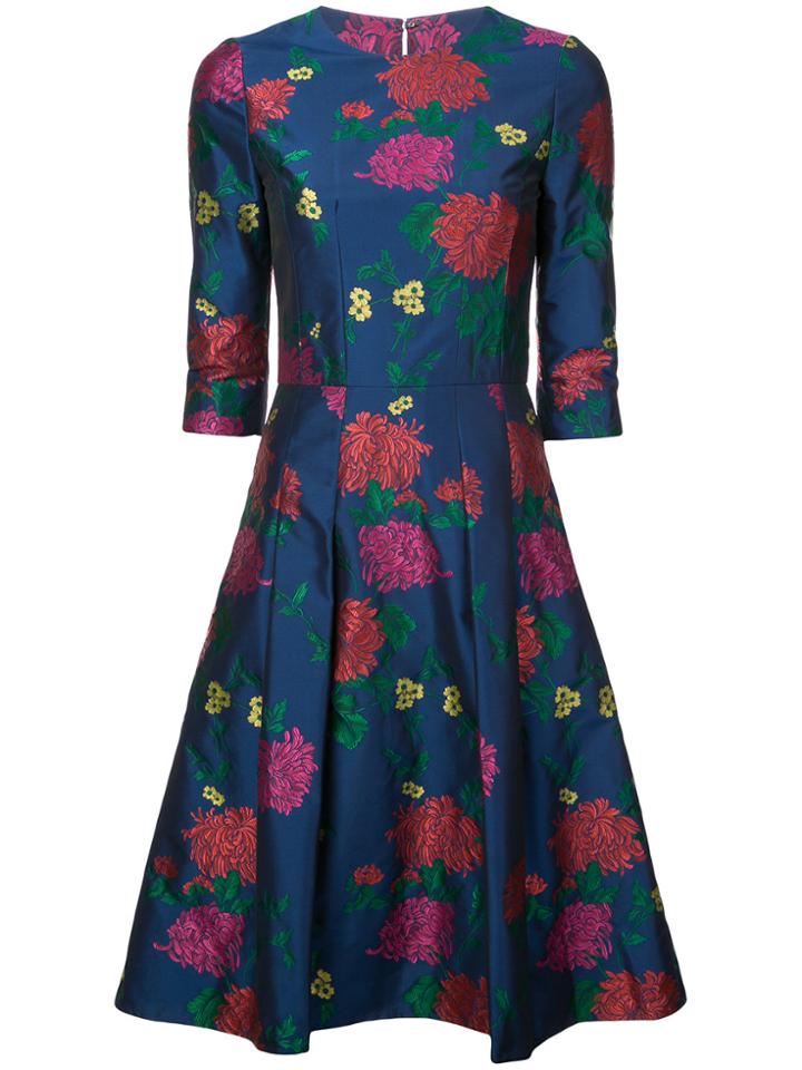 Carolina Herrera Floral Print Flared Dress - Blue