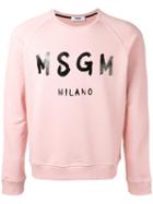Msgm - Logo Print Sweatshirt - Men - Cotton - Xl, Pink/purple, Cotton