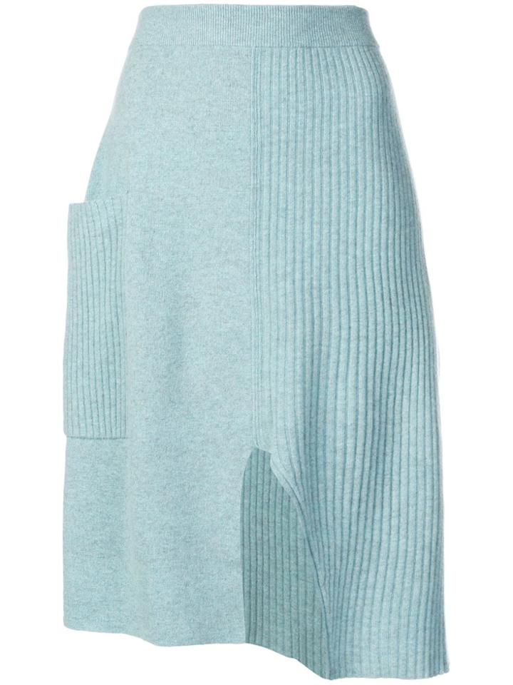 Pringle Of Scotland Asymmetric Ribbed Knit Skirt - Blue