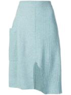 Pringle Of Scotland Asymmetric Ribbed Knit Skirt - Blue