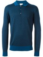 Brioni Jacquard Polo Shirt, Men's, Size: 50, Blue, Silk/cashmere/wool