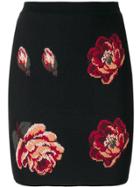 Alexander Mcqueen Rose Tapestry Knit Mini Skirt - Black